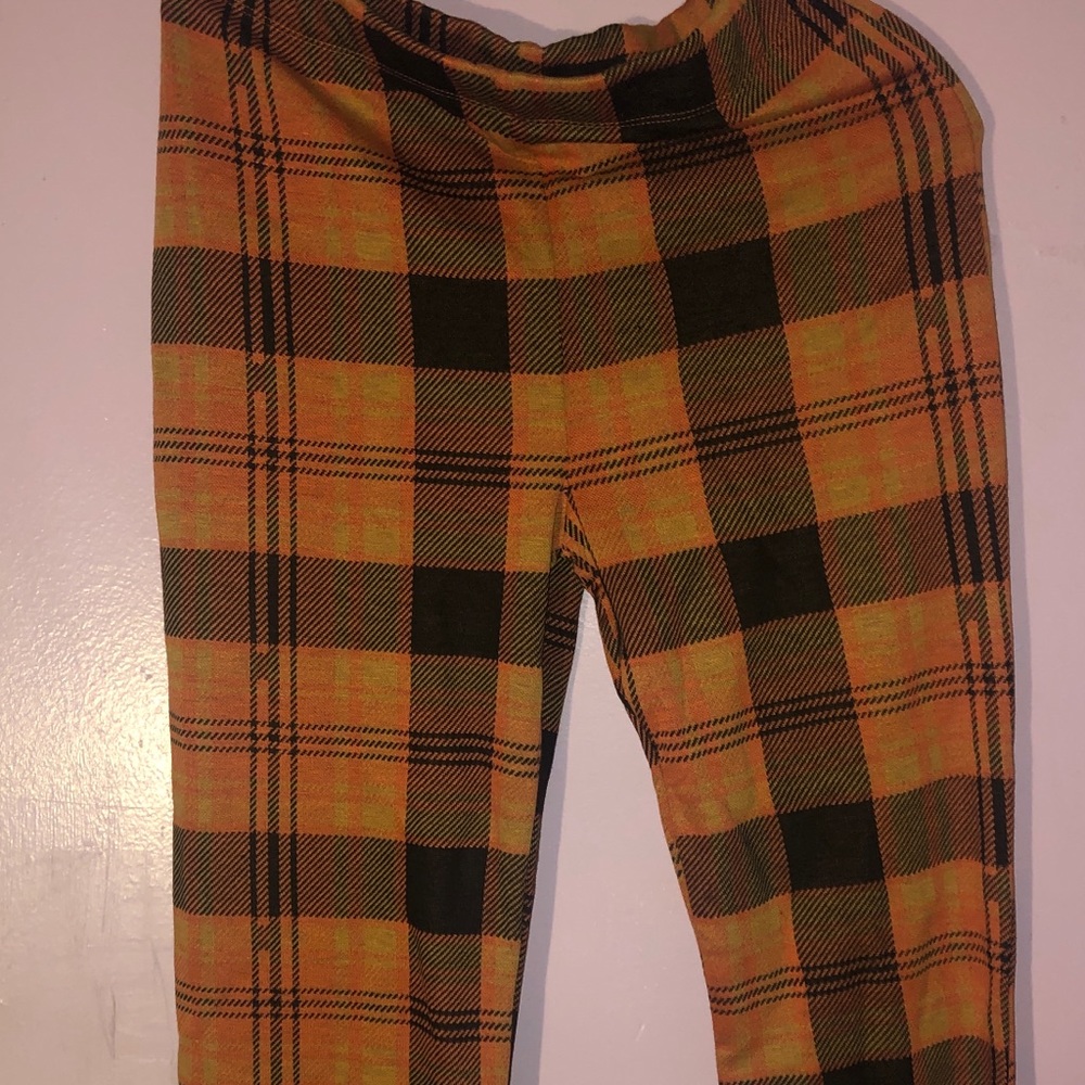 PLAID ORANGE FLARE BOTTOM PANTS